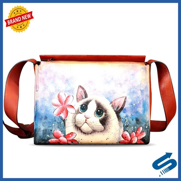 Handbags - Genuine Leather Hand Painted Crossbody Satchel Purse Women's Bag